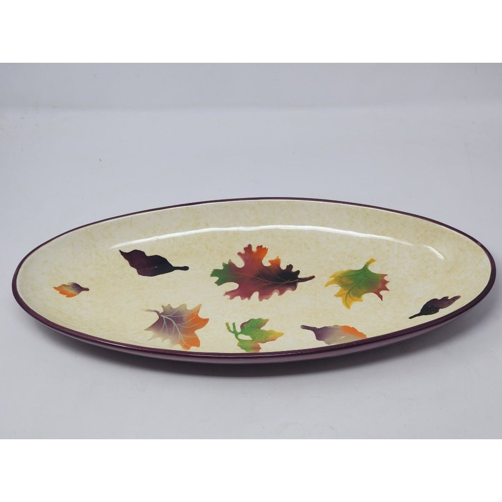 2006 Fall Leaves Ceramic Serving Plate Purple Yellow Green Orange
